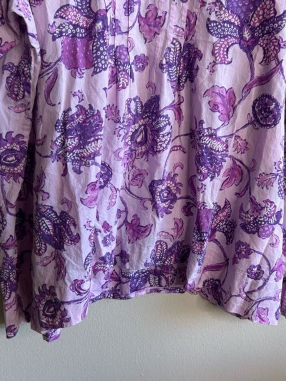 Lands End Top Womens 2X Popover Purple Floral Lightweight Cotton Pintuck Pleat - Picture 3 of 10